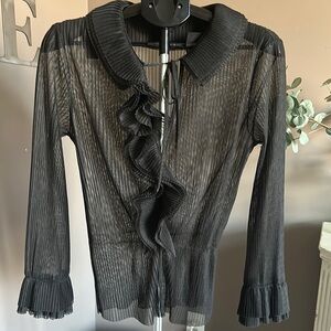 patachou  Vintage Sheer Black Ruffled Blouse Cruise Wear